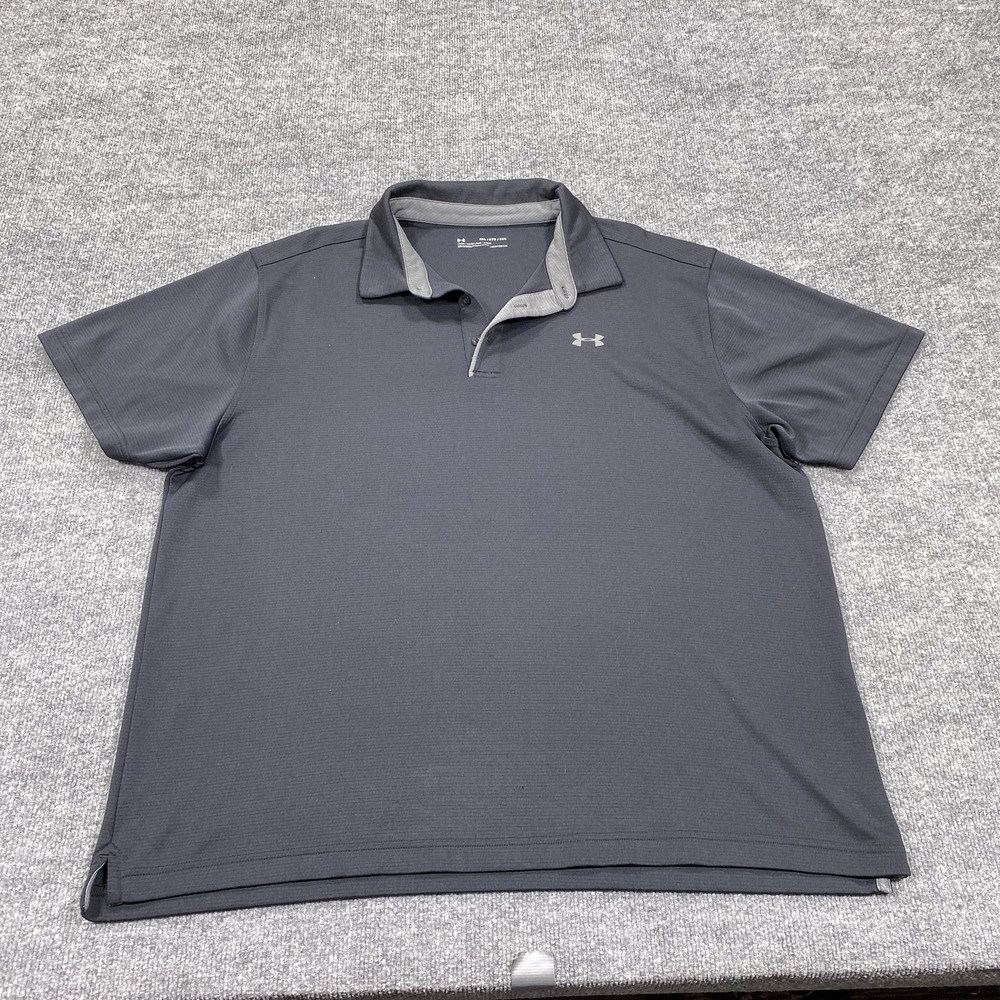 Under Armour Polo Shirt Mens 2XL Black HeatGear Short Sleeve Mesh Golf Relaxed